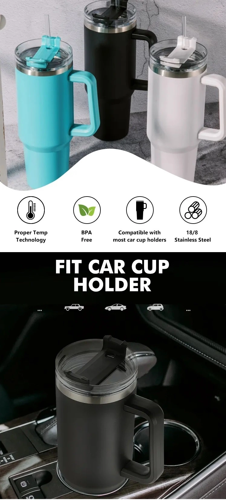 40oz Insulated Tumbler Stainless Steel Mug Double Wall Vacuum Coffee Tumbler Travel Cup Water Bottle with Handle Lid Straw Handle