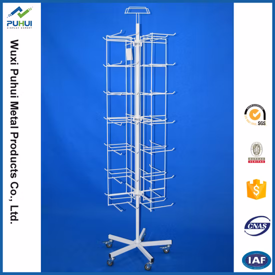 3 Sides Retail Shop Exhibition Steel Rack Metal Wire Floor Spinning Display (PHY201)